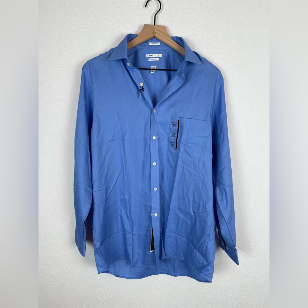 NWT Van Heusen Classic Fit Dress Shirt Pin Cord French Blue 15.5 32-33